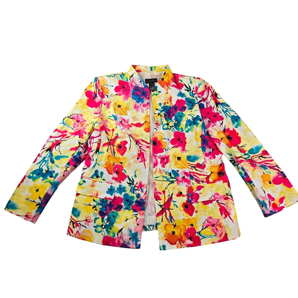 Investments Floral Blazer Jacket Multi Color Cotton Open Front Size 18 0486